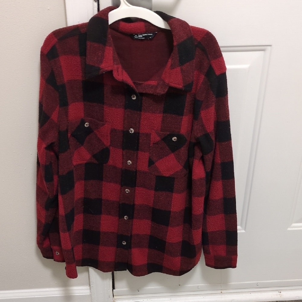 Red and Black Plaid Button-Up Shirt